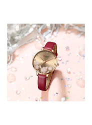 Curren Analog Watch for Women with Leather Band, Water Resistant, J-4896RO, Red/Gold