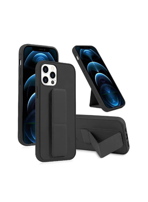 

Generic Apple iPhone 14 Pro Foldable Silicone Magnetic Finger Strap & Hand Grip Mobile Phone Case Cover, Black
