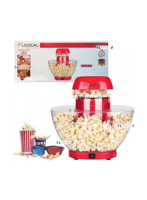 Lexical Household Hot Air Popcorn Maker Machine, LPO-3502, Red