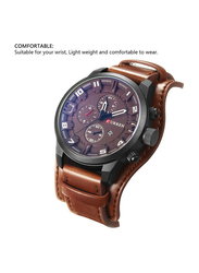 Curren Analog Watch for Men with Leather Band, Chronograph, J3745BCA-KM, Brown-Black