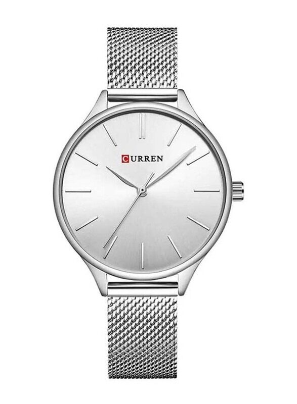 Curren Simple Quartz Analog Watch for Women with Stainless Steel Band, Water Resistant, Silver