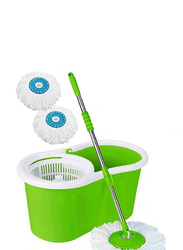 Spin Mop Bucket System 360 Spin Mop & Bucket Floor Cleaning Stainless Steel Mop Bucket with 2 Microfiber Replacement Head Refills, Green/White