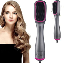 3-In-1 Hair Dryer Styler Straightening Negative Ion Ceramic Blow Dryer Brush, Grey/Pink