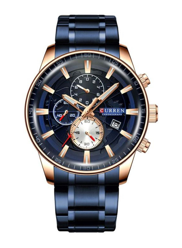 Curren Analog Watch Unisex with Alloy Band, Chronograph, J4518RG-BL-KM, Black/Blue