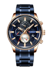 Curren Analog Watch Unisex with Alloy Band, Chronograph, J4518RG-BL-KM, Black/Blue
