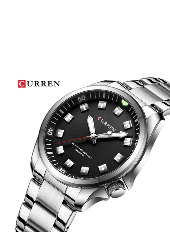 Curren Luxury Military Analog Sports Watch for Men with Stainless Steel Band, Quartz Movement and Water Resistant, 8451, Silver-Black