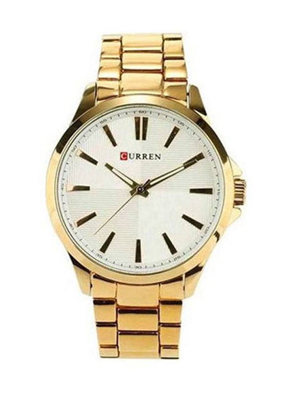 Curren Analog Watch for Men with Stainless Steel Band, Water Resistant, MI515FA1C63OYNAFAMZ, Gold-White