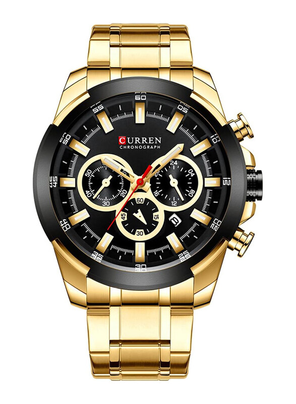 

Curren Analog Watch for Men with Stainless Steel Band, Water Resistant and Chronograph, 8361, Black-Gold