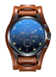Curren Analog Watch for Men with Leather Band, Water Resistant and Chronograph, 8225, Brown-Blue