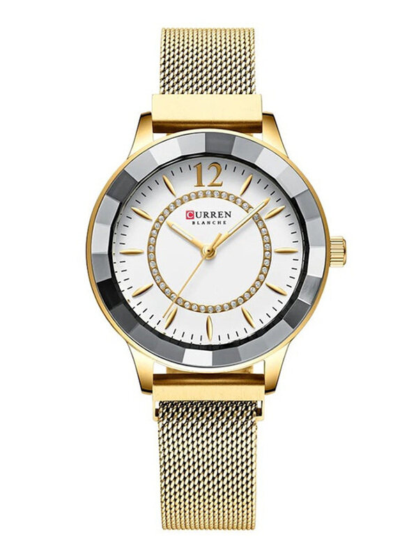 

Curren Analog Watch for Women with Stainless Steel Band, C9066L-1, Gold-White