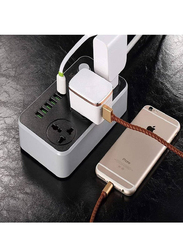 Universal Power Strips 3 Way Outlets 6 USB Plug Ports Surge Protection Power Socket, Black/Grey