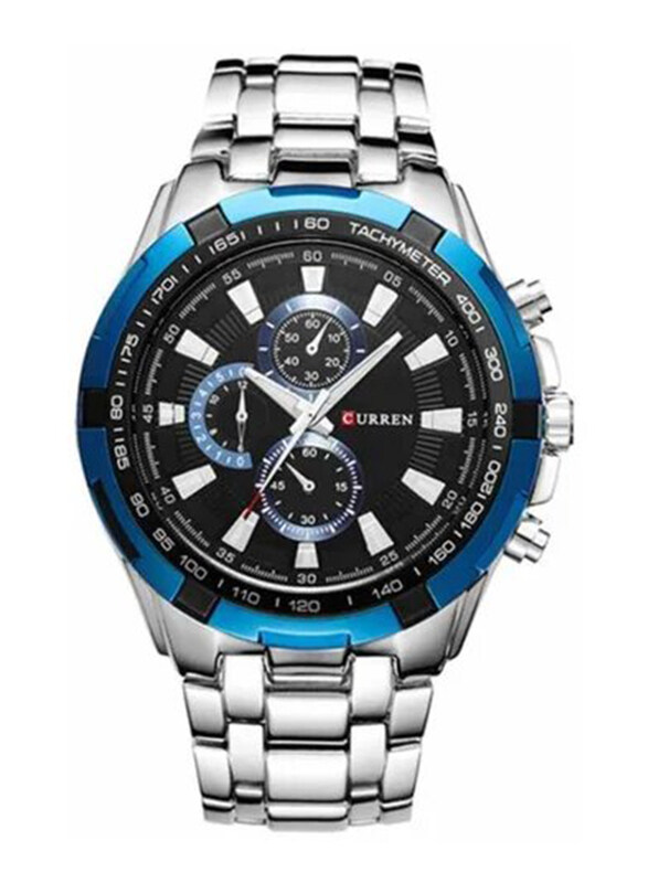 

Curren Analog Watch for Men with Metal Band, 2802071, Silver/Black
