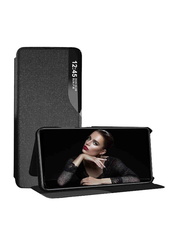 

CaseMe Oppo Reno 8 T 5g Protective Windows Smart View Flip Foldable Kickstand Mobile Phone Case Cover, Black