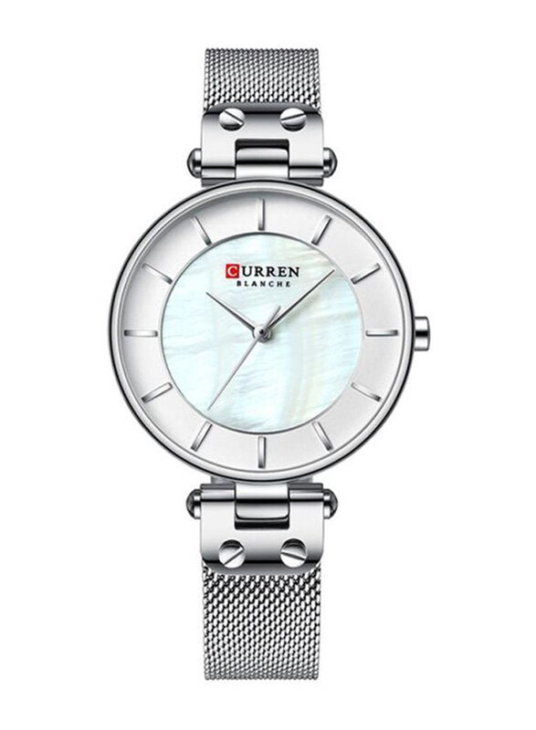 

Curren Analog Watch for Women with Stainless Steel Band, J4029S-KM, Silver-White/Blue