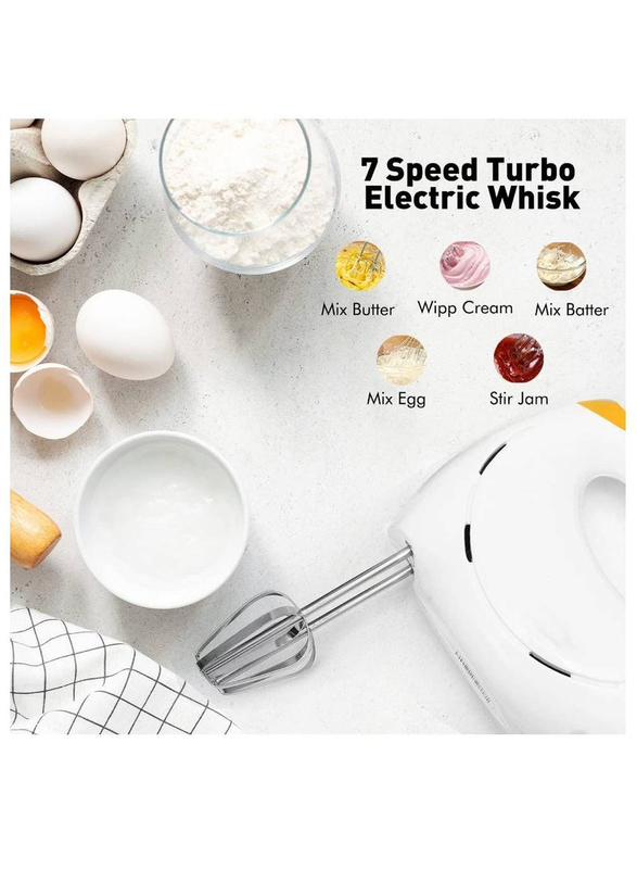XiuWoo Professional Electric Handheld Food Collection Hand Mixer for Baking 7 Speed Function Hand Mixer, 150W, White/Silver