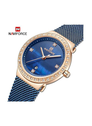 Naviforce Analog Watch for Women with Stainless Steel Band, Water Resistant, NF5005 RG/BE, Blue