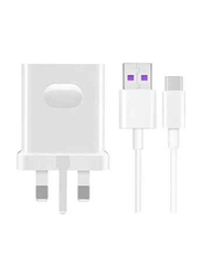 USB Wall Charger, with USB Type-C to USB Data and Charge Cable, White