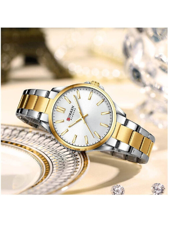 

Curren Quartz Analog Classic New Fashion Wrist Watch for Women with Alloy Band, Water Resistant, Silver/Gold-Silver