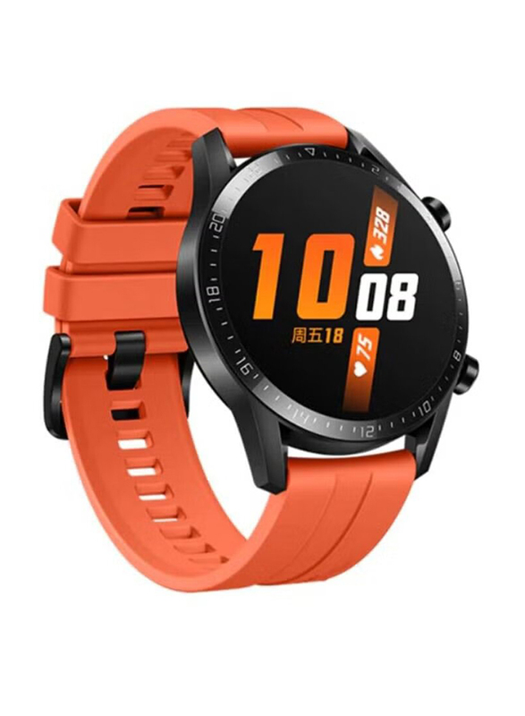 Full Touch Round Heart Rate Monitor Bluetooth Call 46mm Smartwatch for iPhone & Android, Orange/Black