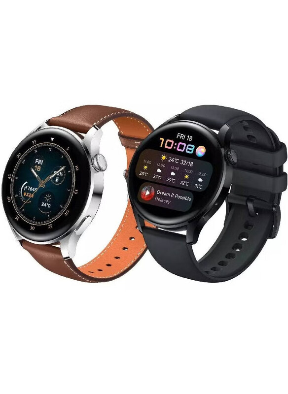 

Generic Leather Genuine & Silicone Strap Band for Huawei Watch GT3 Pro, 2 Pieces, Black/Brown