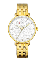 Curren Analog Watch for Women with Stainless Steel Band, Water Resistant, J4341G, Gold-White