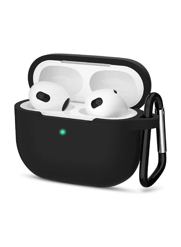 Protective Case Skin Cover with Keychain and Lock for Apple Airpods 3, Black