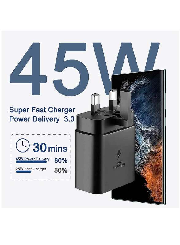 45W USB C Charger Plug Super Fast Charging Compatible With Galaxy Smartphones And Other USB Type-C Devices Black