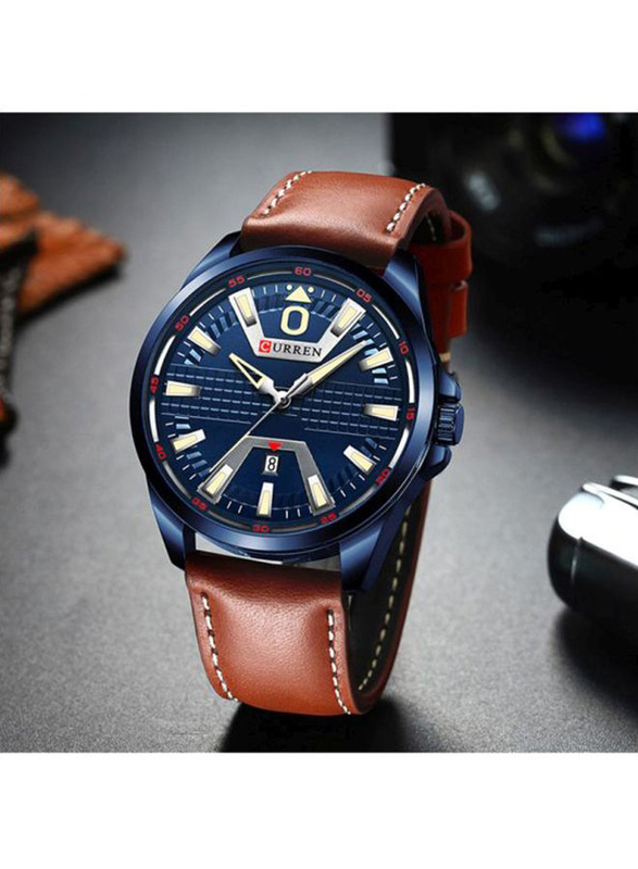 Curren Analog Watch Unisex with Leather Band, J4364BL, Brown-Dark Blue