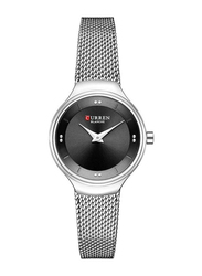 Curren Analog Watch for Women with Stainless Steel Band, C9028L-1, Silver-Black