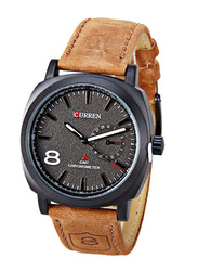 Curren Analog Watch for Men with Leather Band, 8139, Brown