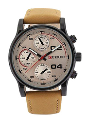 Curren Analog Watch for Men with Leather Band, Water Resistant and Chronograph, Beige