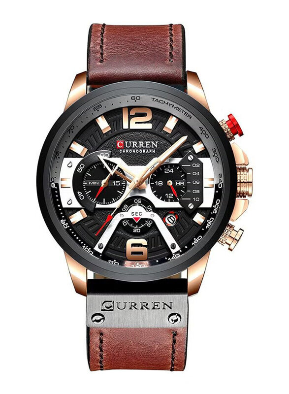 

Curren Analog Watch for Men with Leather Band, Chronograph, J3813K-KM, Brown/Black