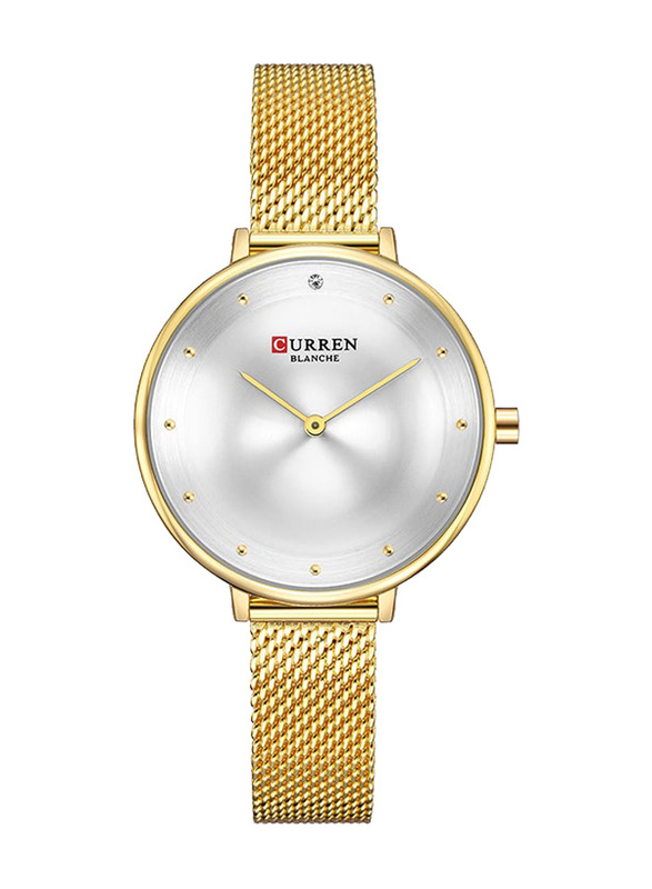 Curren Analog Wrist Watch for Women with Metal Band, Water Resistant, C9029L-3, Gold-Silver
