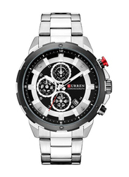 Curren Analog Watch for Men with Stainless Steel Band, Water Resistant and Chronograph, J4172WW-KM, Silver-Black