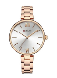 Curren Analog Watch for Women with Stainless Steel Band, Water Resistant, 9017, Rose Gold-Silver