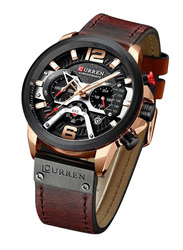 Curren Analog Watch for Men with Leather Band, Water Resistant and Chronograph, 8329, Brown/Black