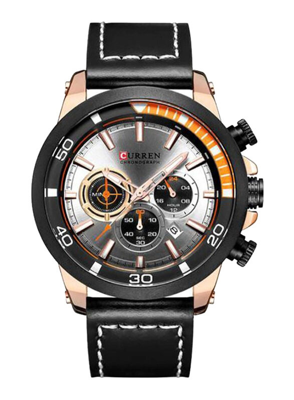 

Curren Analog Watch for Men with Leather Band, Water Resistant & Chronograph, WT-CU-8310-S, Black-White