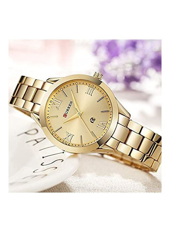 Curren Analog Watch for Women with Alloy Band, 9007, Gold
