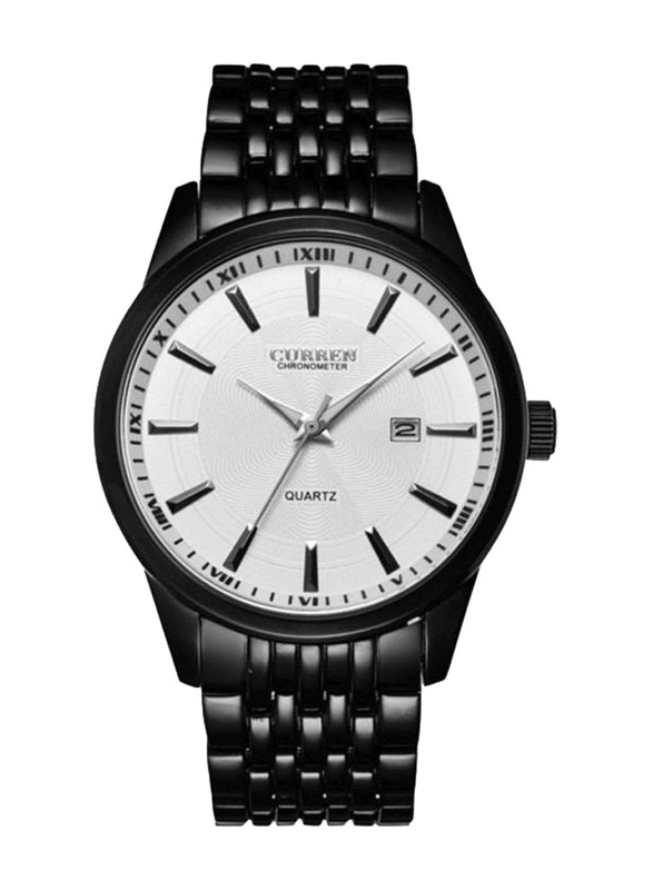 Curren Analog Watch for Men with Stainless Steel Band, Water Resistant, 8052, Black-White