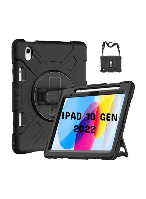 

Hyx Apple iPad 10th Generation Armor Tablet Case Cover With Pencil Holder, Handle & Shoulder Strap, Black