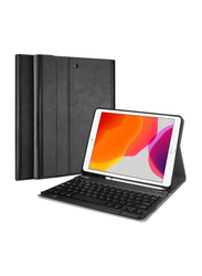 Ntech Magnetically Detachable Wireless English Keyboard with Slim Leather Folio Smart Cover for iPad 10.2" (2020 8th Gen/ 2019 7th Gen), Black