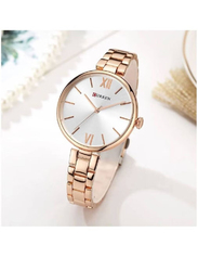 Curren Analog Watch for Women with Stainless Steel Band, Water Resistant, 9017, Rose Gold-Silver