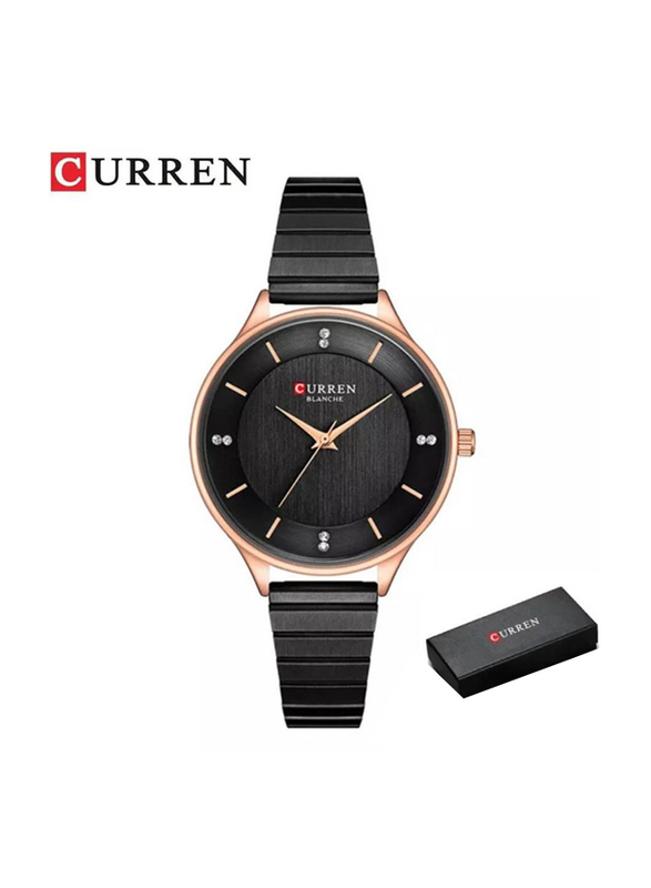 Curren Analog Watch for Women with Metal Band, Water Resistant, 9041, Black