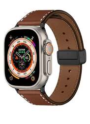 Replacement New 2023 Magnetic Leather Strap Compatible With Apple Watch Ultra 49mm Ultra Watch 2 Brown