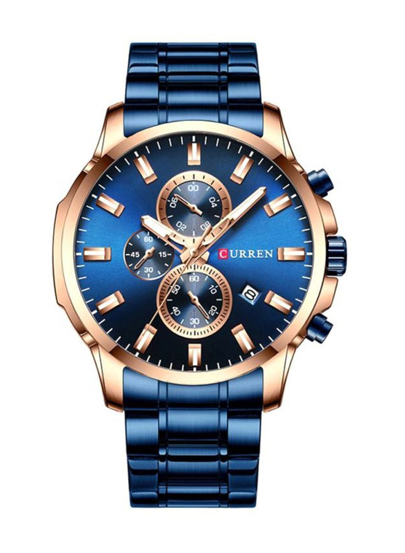 Curren Analog Watch for Men with Stainless Steel Band, Chronograph, 4338, Blue