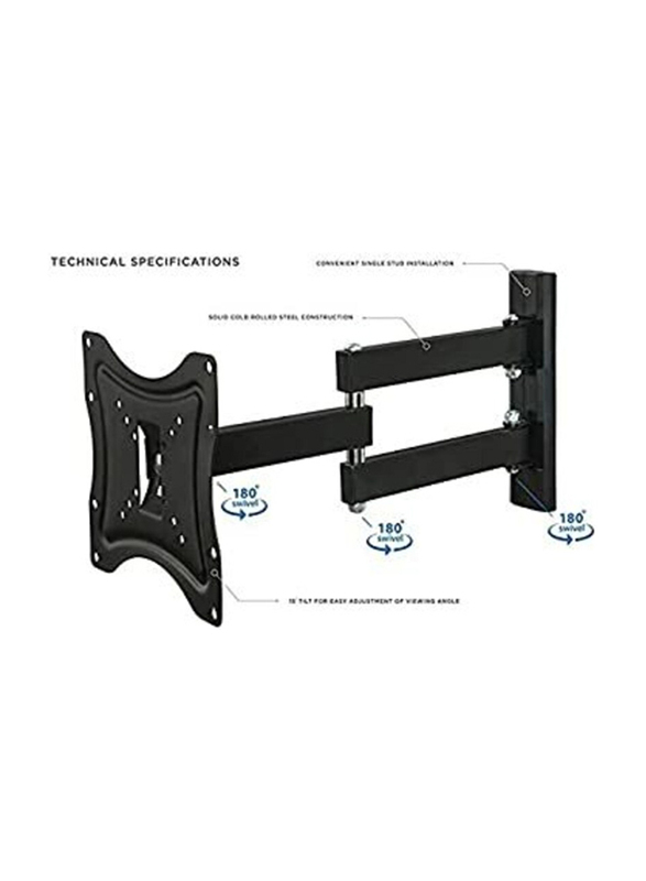 

Universal Heavy Duty Single Arm 180 Degree Rotation LED Wall Bracket Holder Full Motion TV Mount for 19-43 Inch, SG-814, Black