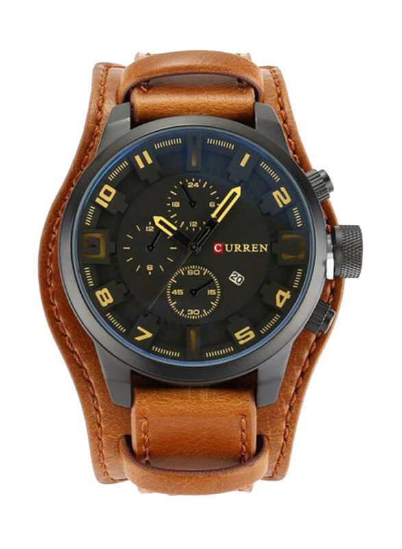 

Curren Analog Watch for Men with Leather Band, J31CA1, Camel-Black