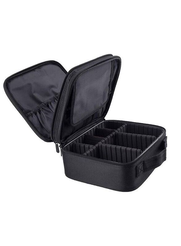 

Generic Double Zip Makeup Bag Organizer with Dividers, Black