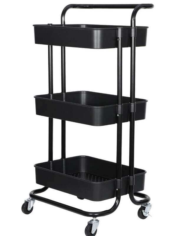 

ALMUFARREJ 3-Tier Utility Cart Rolling Storage Shelf, 43 x 36 x 87cm, Black