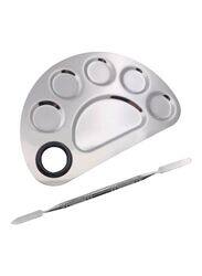 Stainless Steel Makeup Palette Tray with Mixing Stick, Silver